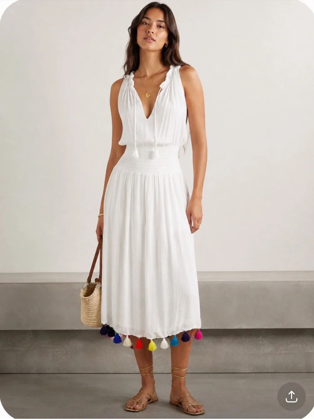 MISA LOS ANGELES White Athena Sleeveless Tassel-Hem Midi Dress Size XS